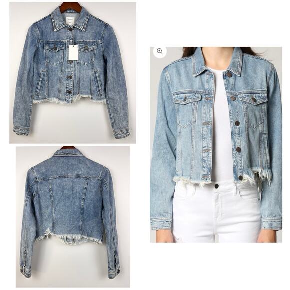 HIDDEN Women’s XS Denim Jacket Light Wash Distressed Raw Hem Size Small Cropped - Picture 9 of 12